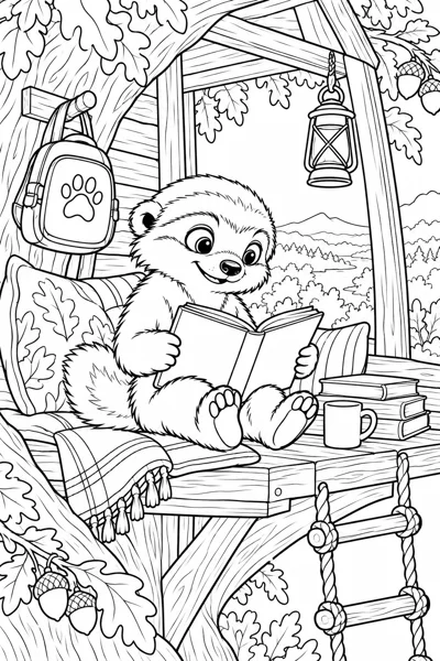 BADI coloring page: Treehouse reading