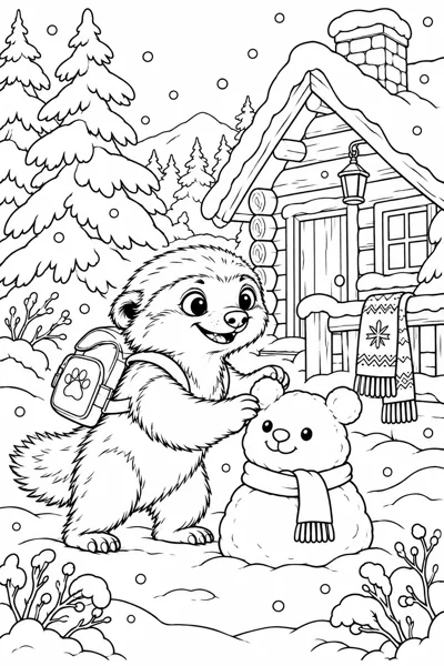 BADI coloring page: Snowy cabin